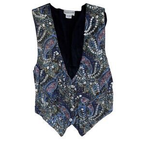 80’s true vintage fashion passport beaded paisley floral black vest sz M